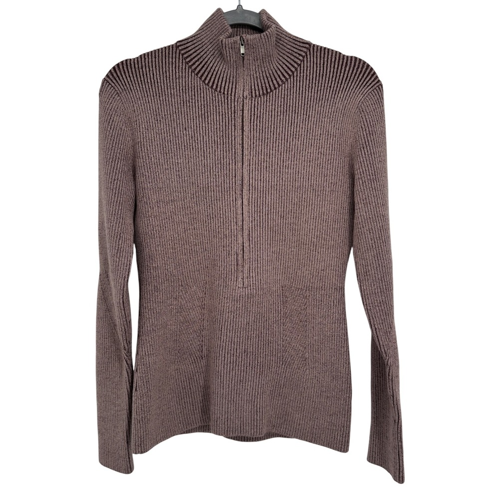 Zella Apres Ski Half Zip Rib Knit Sweater Womens M Merino Wool Blend Taupe